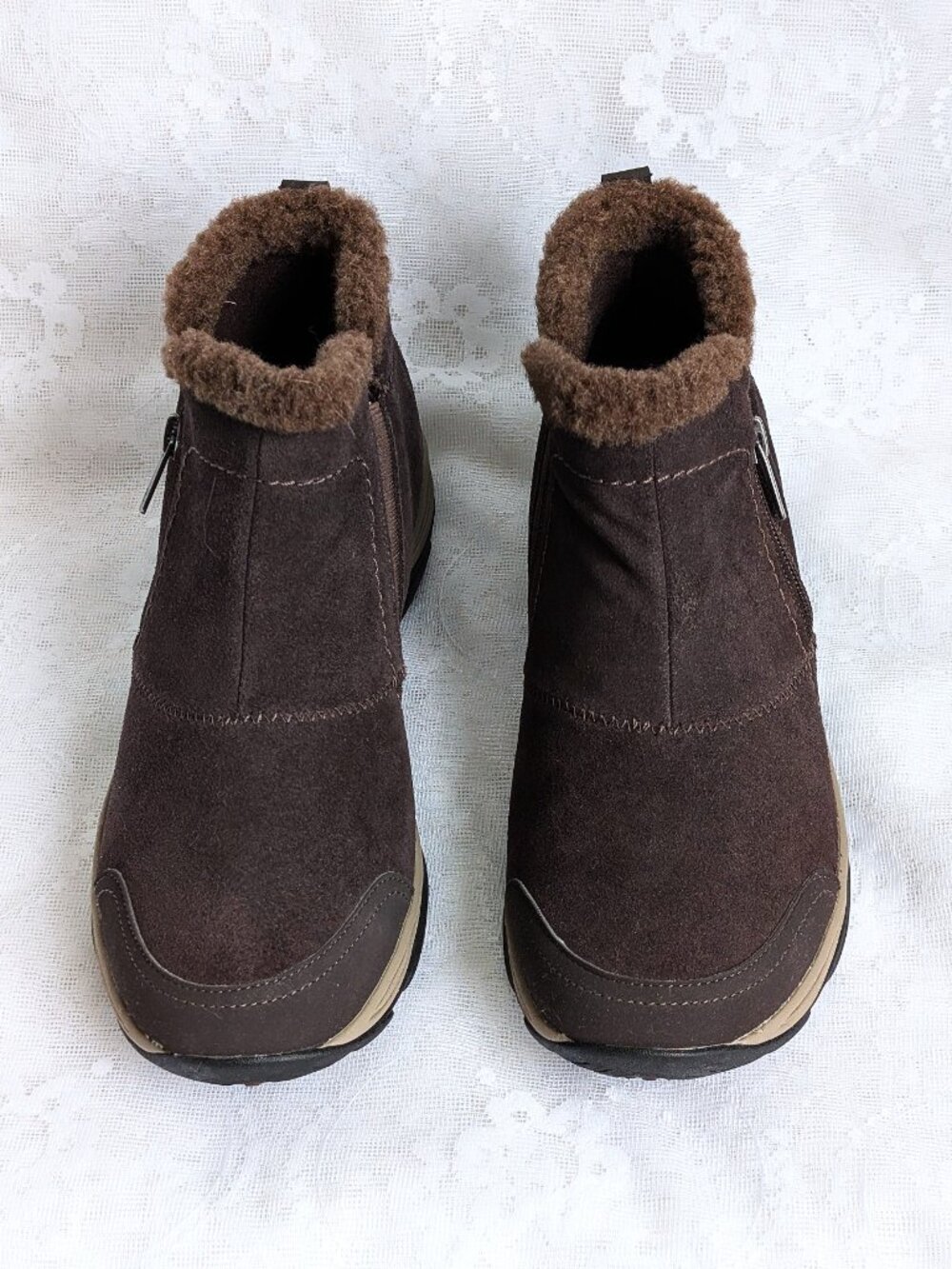 NEW Easy Spirit Embark Dark Brown Suede Side Zip Ankle Boots Size 9.5 M
